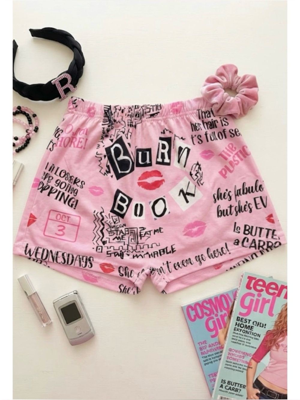 Mean Girls Burn Book Pink Printed Mini Shorts 2000s Y2K